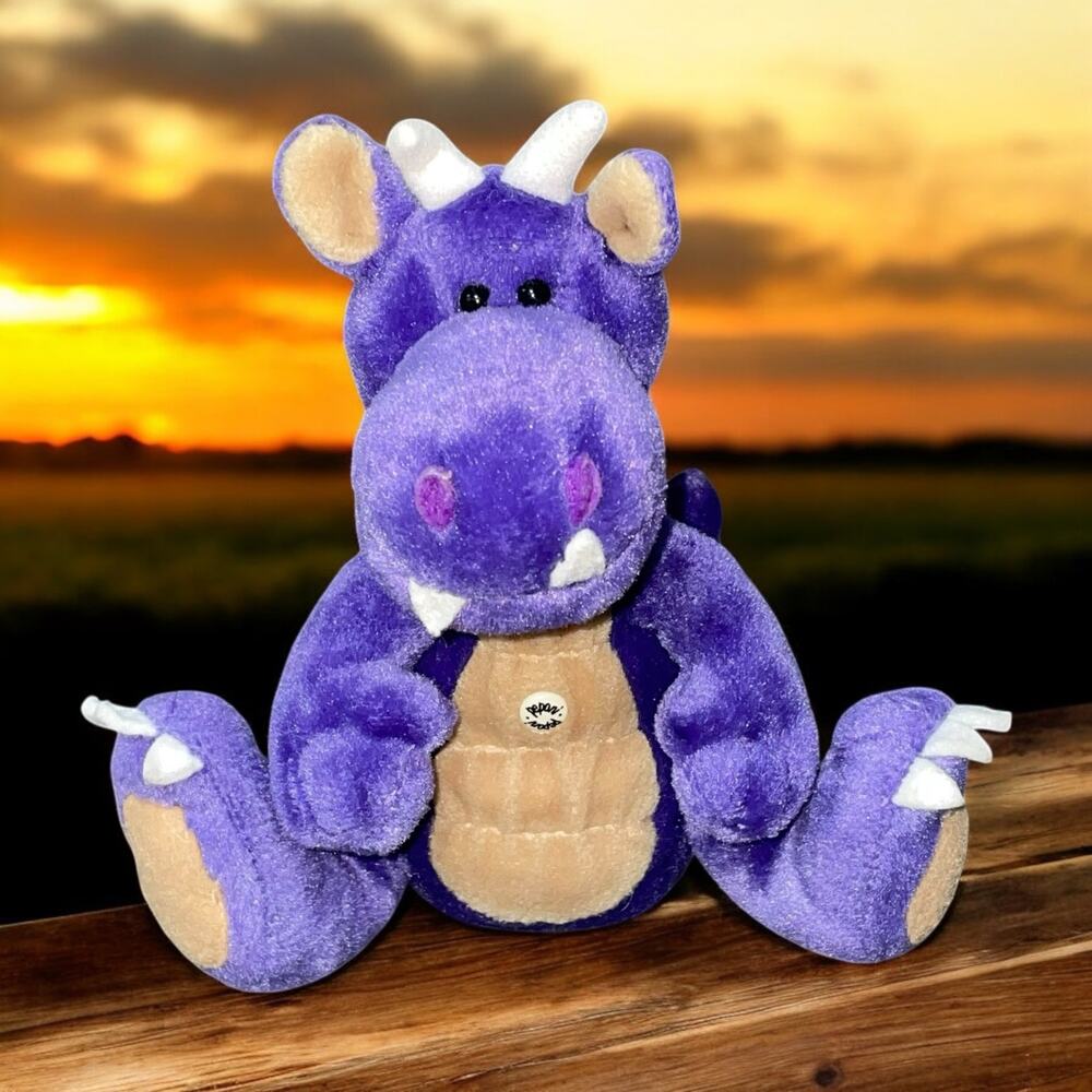 Peponi Mini Sidney Dino Plush Fat Dragons Purple Beanosaur Stuffed Animal 7"
